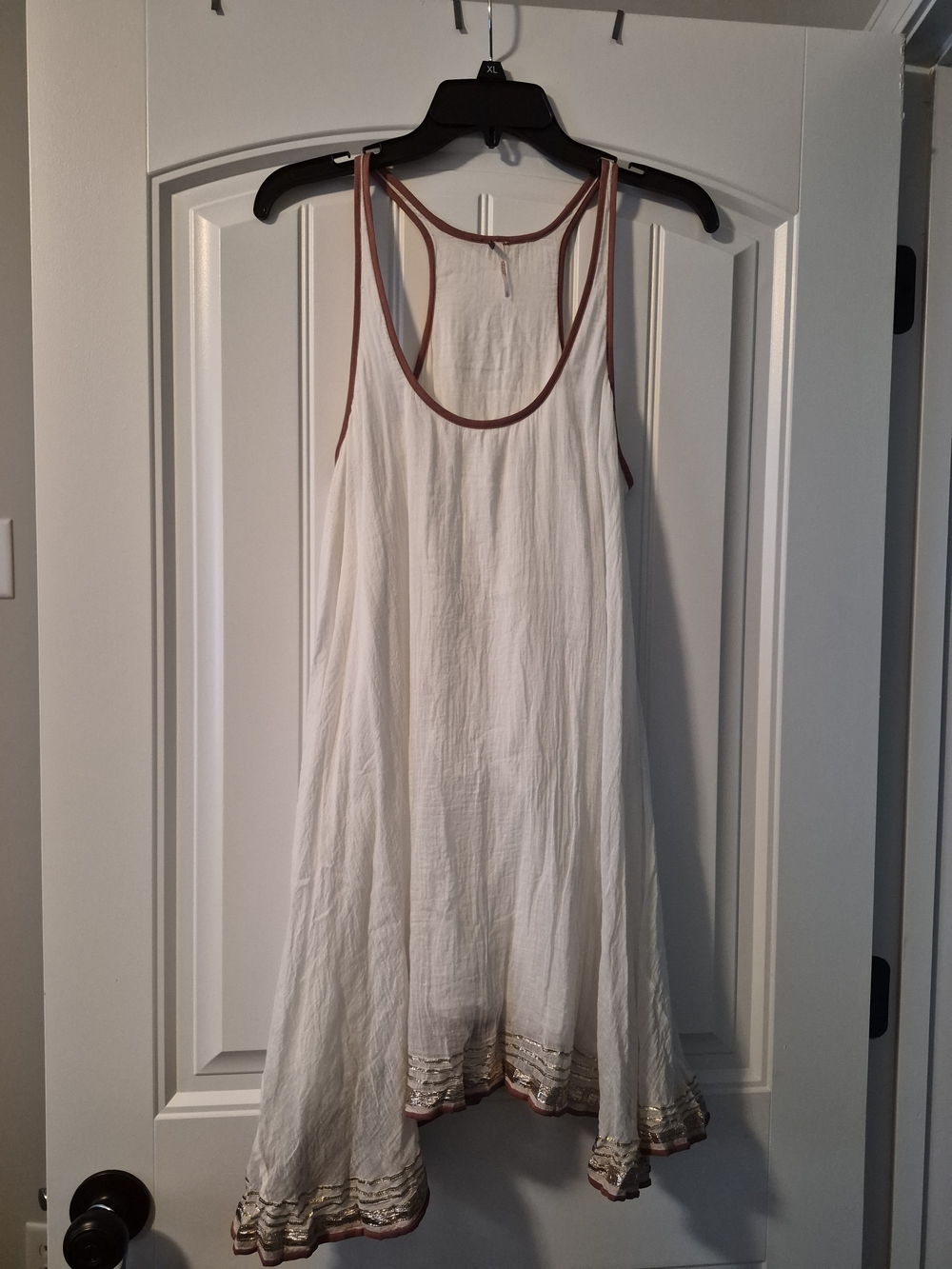 Free People White & Brown Tank Tunic Cami Top Dress Women's Size L